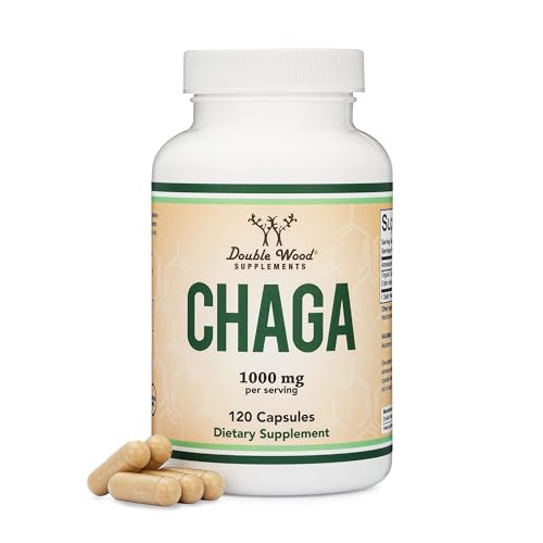 Chaga Mushrooms Capsules 120 Count (1 000mg Chaga Mushrooms Powder per Serving) High in Polysaccharides Beta Glucans and Terpenoids - Grown and Made in The USA Vegan Safe Organic by Double Wood