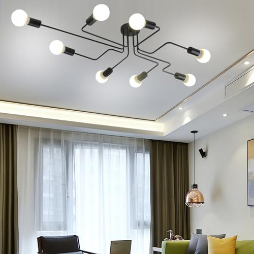 Plafonnier 8 Lumières E27 Luminaire Noir au Style Industriel