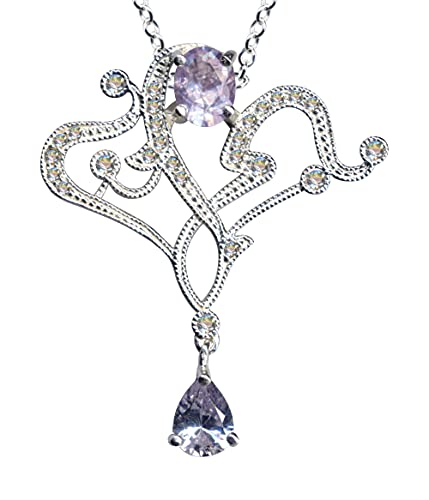 I Halskette mit Anhänger I Echt Massiv Silber 925 + Zirkonia I Jugendstil Design I Steinfarbe: klar Weiss violettI Online Shop Schmuck kaufen I 54078 I