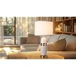 YANIC Night Lamp, Lamp for Bedroom, Home Accent Decor Fashion Style, AC Charge Ports,Three-Way Dimmable Rotary Switch Golden Metal Base White Lampshade for Reading Working Office Living Room (24325) - Image 2