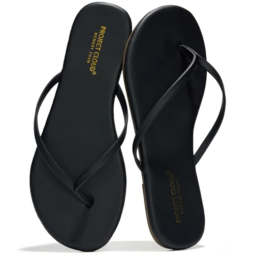 Project Cloud Flip Flops for Women Footwear- Lightweight and Memory Foam Insole Sandals for Women 2026 - Durable Non-Slip Beach Essentials Flats for Women Sandals (Foundations, Black, 11)