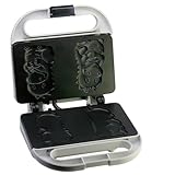 Tostadora de Waffles Nevir de 900 Vatios, Moldes para 2 Waffles con Forma de Dinosaurio, Placas Antiadherentes, Termostato Ajustable