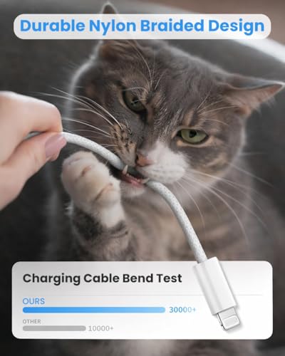 Image of Verilux PD 27W Type C to Lighting Cable for iPhone 14 /13 /12 Series, 2M /6.6Ft Lighting Cable 8 Pin Nylon Braided with 480Mbps High Speed Data Transfer, Support for iPhone, iPad, iMac, AirPods