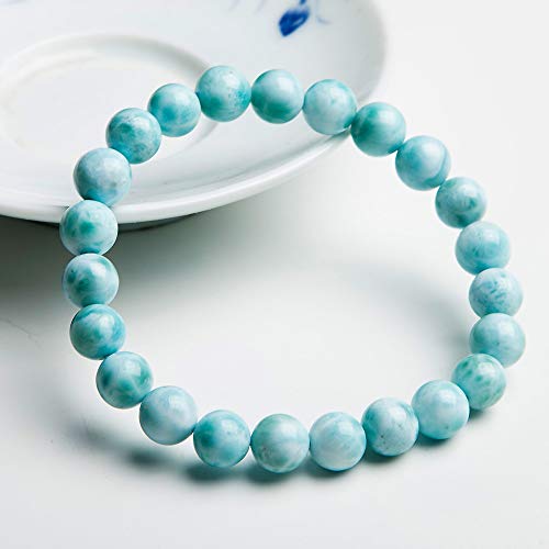 Bracelet Larimar Bleu Naturel 8mm - Cadeau Idéal Mixte en Perles Rondes