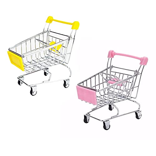 Lot de 2 Mini Caddies de supermarché - Jouet de Rangement - Jaune et Rose