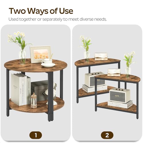 End Tables Set of 2, 23.6" Half Round Coffee Tables, Half Moon Table, 2-Tier Nightstands with Open Shelves, Entryway Table for Living Room, Bedroom, Rustic Brown KF02BR - Image 5