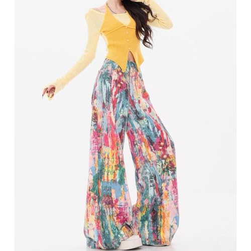 Boho Women Hand-Painted Oil Print Y2K Baggy Jeans Vintage Spring Casual Streetwear Artistic Loose Fit Trousers4