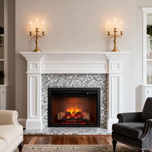 Image of Electric Fireplace Insert w /Top Light, 12x12x12 Flame Color Option with Fire Crackling Sound, 30 5 /8″Wx24 5 /16″H, 750W /1500W Eco Heater, Remote & Button Control, Black