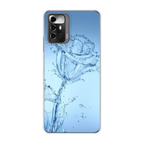 Sunrive Funda Compatible con ZTE Voyage 30S, Silicona Slim Fit Gel Transparente Carcasa Case Bumper de Impactos y Anti-Arañazos Espalda Patrones Cover(Rosa de Agua Azul)