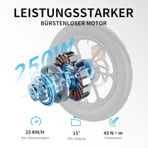 ESKUTE D100 E-Bike Klapprad 16 x 2,5 Zoll, Elektrofahrrad für Herren & Damen, Fatbike mit Abnehmbarem 36V...