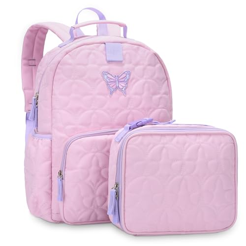 Chase Chic Sac à Dos Enfant 2 Pièces,Léger Cartable Fille Primaire avec Sacs à Lunch,Cartable Maternelle Elementaire 2 en 1 pour 3 à 7 Ans,Papillon rose