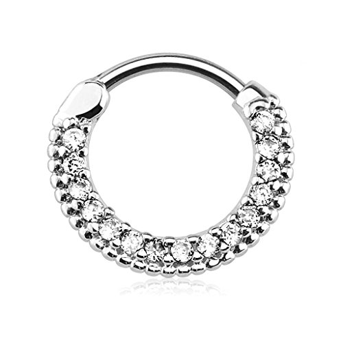 Forbidden Body Jewelry 16g 10mm Rounded Top Pave Clear CZ Clicker Hoop