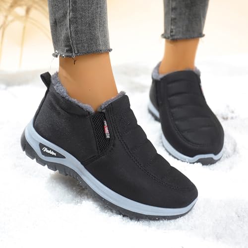 Women's Fur Lined Waterproof Slip On Winter Snow Boots Comfortable Warm Outdoor Lightweight Breathable Non-slip Short Boot for Cold Weather Walking Work Casual Wear Casual4