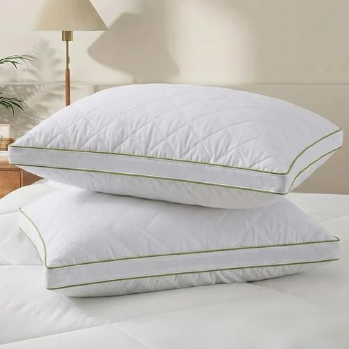 Image of AYKA Ultimate Quilted Bed Pillow Set of 2 | 100% Virgin Microfiber Filling for Neck & Shoulder Support | 17x27 inch Breathable Hotel Quality Pillows | Never Flat, Anti-Bacterial | Supersoft