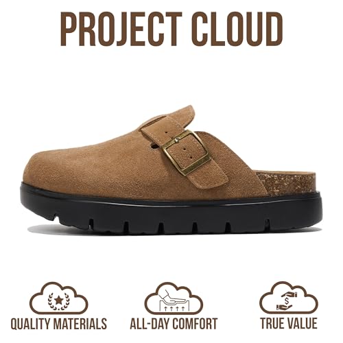 Image of Project Cloud 100% Genuine Leather Platform Clogs for Women Footwear - Memory Foam Arch Support Cork Footbed Casual Shoes & Mules for Women 2026 (Benton Chunky)