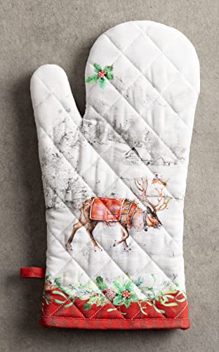 Maison d' Hermine 100% Cotton Oven Mitt & Pot Holder Set (19 x 33 cm & 20 x 20 cm) Heat Resistant BBQ Cooking Gloves with Loop for Christmas Decorations Baking Handling Hot Pans (Christmas Tradition) - Image 3
