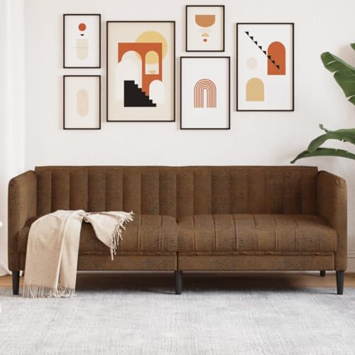 Willood 3-Sitzer Couch mit Armlehnen Rückenlehne Stützbeine, Loungesofa für Wohnzimmer, Polstersofa Sofagarnitur, Modern Sofa Braun Kunstleder Wildleder-Optik