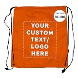 DISCOUNT PROMOS Custom Classic Polyester Drawstring Bagpack Set of 10/50/100, Personalized Bulk Pack - Great for Travelling, Gym and for Everyday Use - Orange