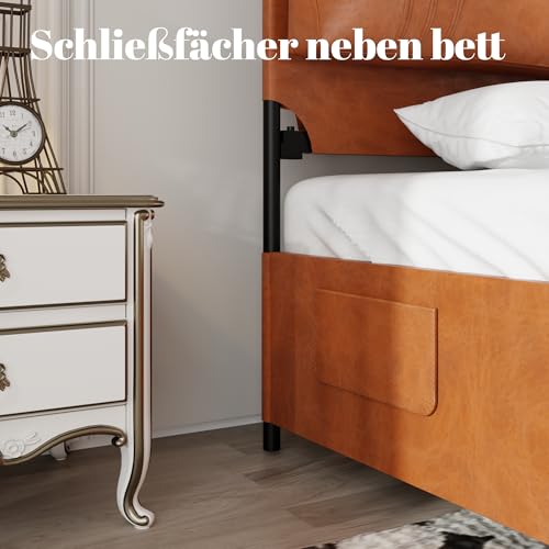 Worletty Polsterbett,doppelbett,bettgestell,High-End-leichte,mit Zwei Leder-Weichkissen, Metallschette, ausgestattet mit 4 abnehmbaren, zweizweckigen Lederbett, kein Boxfeder (180 * 200cm) – Bild 7