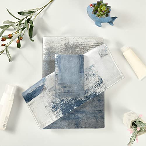 Aiyooler Vintage Bath Towels Set,Retro Blue Grey Abstract Art Painting 3 Piece Soft Towel Set(1 Luxury Bath Towel 1 Hand Towel 1 Washcloth) Absorbent Bathroom Towels Decorative Kitchen Shower Towel #TOP5
