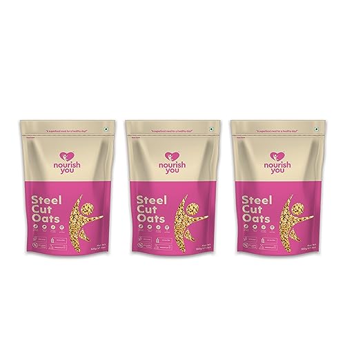 Image of NOURISH YOU Steel Cut Oats | Gluten Free Oats | High in Iron & Fibre | Healthy Protein Breakfast Oatmeal | Diet food for Weight Management | 1.5 KG (Pack of 3)