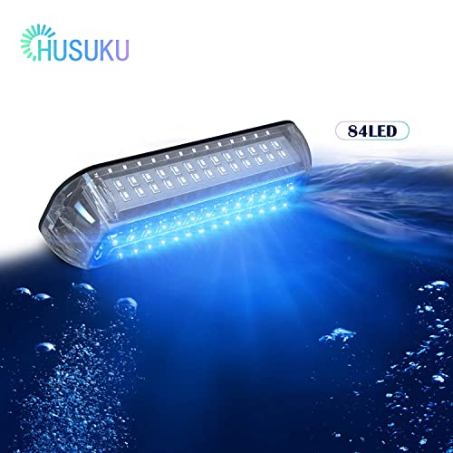 HUSUKU SOOP3 Plus (2.0) 84LED 180° Marine Led Lights Underwater Boat Light Upgraded Waterproof Stainless Steel High Luminance Unique Design (Blue) 1 PCS