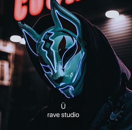 Vista 4 de GLDYTIMES Fortnite Drift - Máscara de luz LED de zorro Fortnite, máscara de Purga resplandeciente para cosplay, regalo, disfraz, festival, fiesta