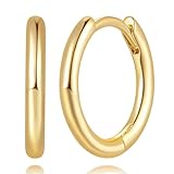 CHLOÉ LOVETT Pendientes de aro de oro de 14 quilates para mujer, aretes de oro de 14 quilates para mujer, aretes de aro pequeños para mujer, diseño circular limpio con líneas suaves, aretes de aro