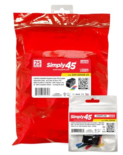 Coupleur Cat6 UTP Simply45 contre les câbles trop courts pack de 25 inserts Keystone RJ45 noir