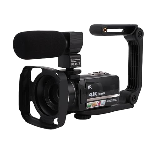 Lazmin112 Cámara De Vídeo 4K, 64Mp Uhd Videocámara, 18X Zoom, Pantalla Táctil De 3 Pulgadas, con Micrófono, Estabilizador, Mando a Distancia, 32 G, Dos Baterías, para Entrevistas