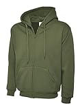 Beutel-Tasche vorne Uneek Classic Kapuzenpullover, Reißverschluss, 12 Farben erhältlich Gr. L / 106,68-111,76 cm, olivgrün