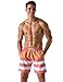 Nonwe Men's Swim Shorts Fashion Striped Relaxed Fit Soft Washed Board Shorts Red-White 32