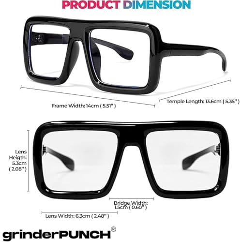 Image of grinderPUNCH Thick Square Frame Clear Lens Glasses Eyeglasses Super Oversized Fashion and Costume 2 Pack - Matte Black