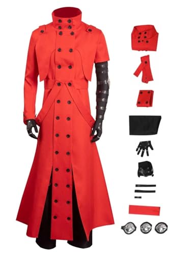 Woliwa Vash the Stampede Cosplay Trigun Costume Adult Men Anime Red Trench Coat Jacket Shirt Pants Accessories (Red, Small)