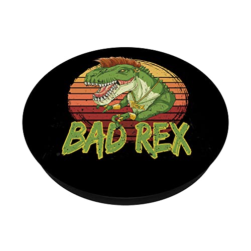 Bad punk dinosaur for a Punk dinosaur lover paleontologist PopSockets Swappable PopGrip, Black - Image 2