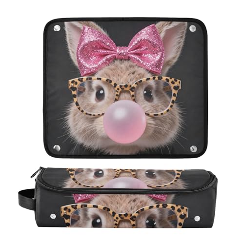 Organizador de herramientas para cabello 2 en 1 con tapete para plancha resistente al calor, bolso portátil para viaje con compartimento abierto para planchas, rizadores y peinados, diseño con cara de conejo, edición especial de Pascua miniatura 3