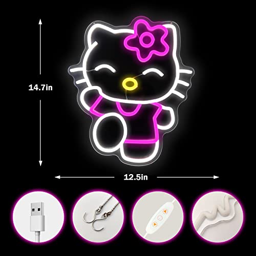 Image of Cheunyar Hello Kit Neon Sign Dimmable Kitty Signs Kawaii Cat Anime Neon Led Sign Room Decor Lights for Girl's Room Child Bedroom Birthday Halloween Christmas Gift 14.7''x12.5''