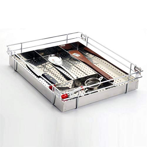 Image of SmartSlide Stainless Steel Basket (17 x 22 x 4 Inch Cutlery Basket) for Modular Kitchen /Cutlery Tray for Kitchen Drawer /Plate Basket /Kitchen Rack /Utensil Holder for Kitchen