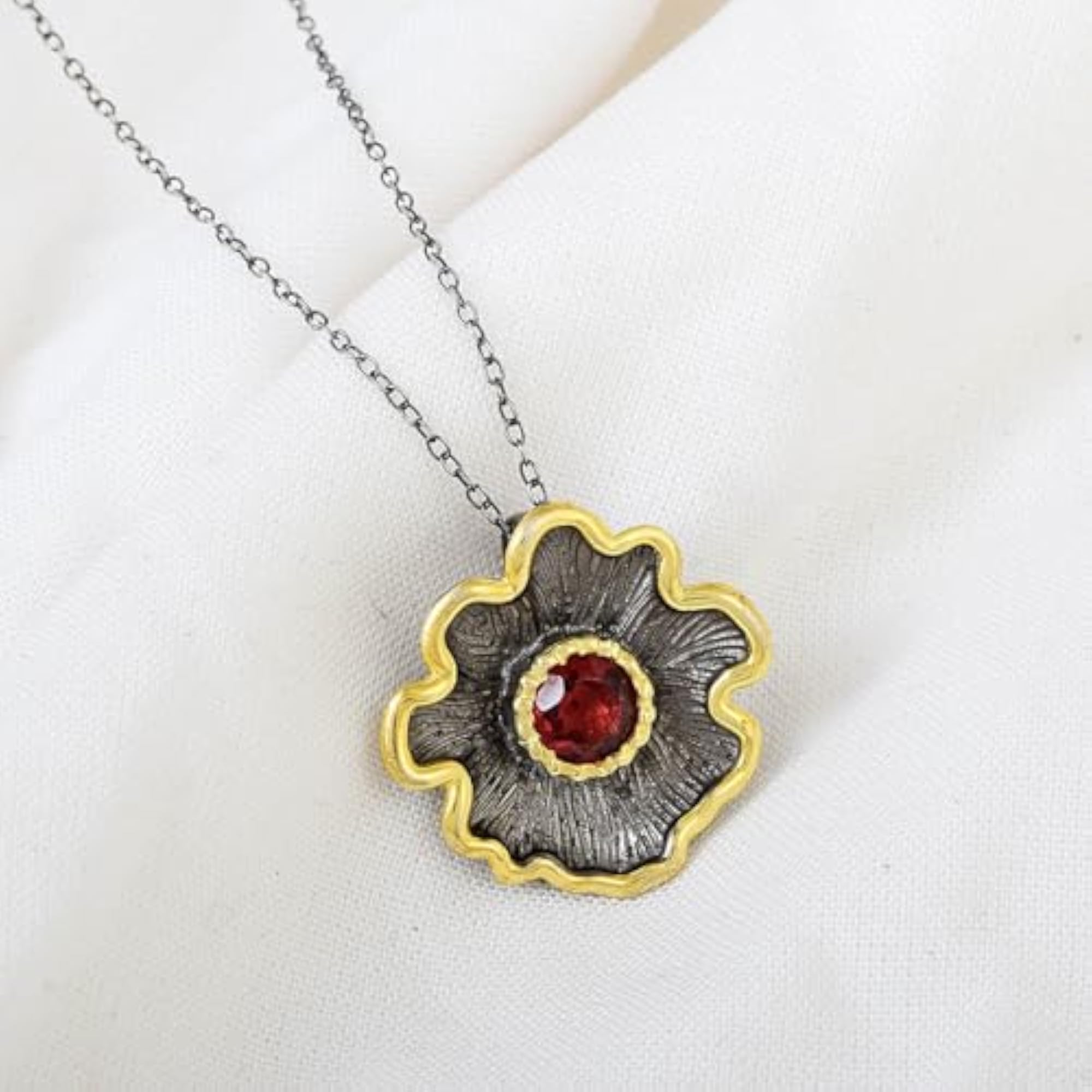 Women's Unique Garnet Pendant Necklace in 925 Sterling Silver
