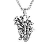 HZMAN Vintage Stainless Steel Necklace for Men Punk Gothic Screw Heart Pendant