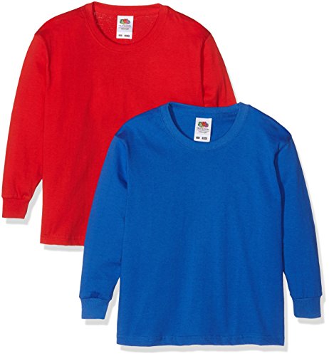 Fruit of the Loom 0610072 - Camiseta de manga larga para niños, lot de 2, color Multicolor (red/royal blue), 3-4 años (104 cm)