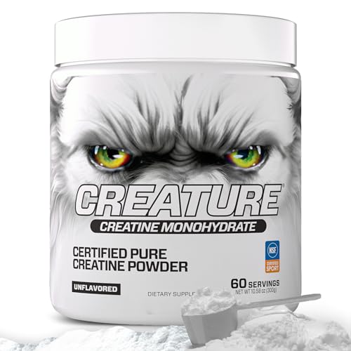 CREATURE® Creatine Monohydrate – NSF Certified for Sport®, Tested for 288+ Banned Substances– Pure Micronized Powder for Muscle, Strength, Recovery & Brain Support – Unflavored, 300G, 60 Servings
