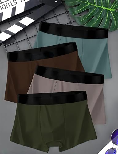 Image of Men's Soft Nylon Boxer Briefs Breathable Stretch Trunks with Elastic Waist Pack of 4