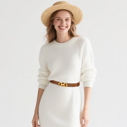 Image of Aurolran Women's Leather Belt with Buckle - Ideal for Dresses, Jeans, and Coats