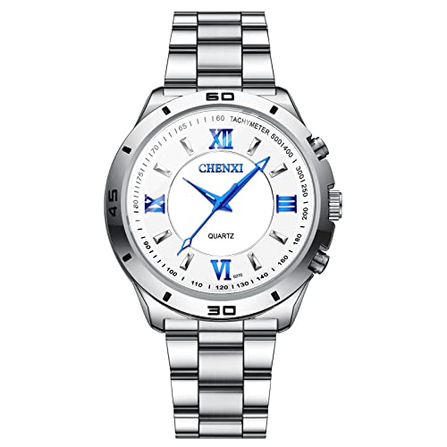 JewelryWe Herren Uhren Analog Quarz 30M Wasserdicht Armbanduhr Klassisch Römische Ziffern Edelstahl Armband Partner Freundschaft Uhr mit Leuchtend Zeiger und...