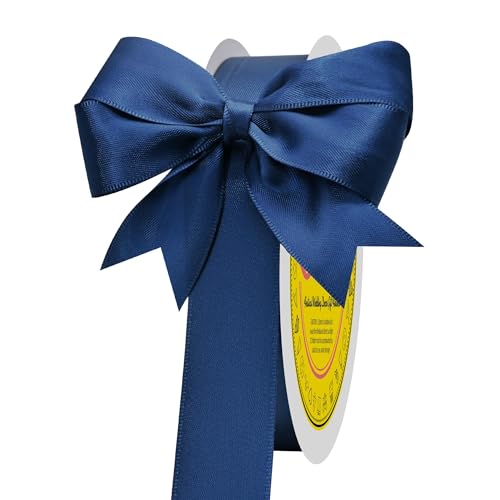 Image of Navy Blue Satin Ribbon 1 inch X 50 Yards Polyester Ribbon for Gift Wrapping Very Suitable for Weddings Party Hair Bow Invitation Decorations and More