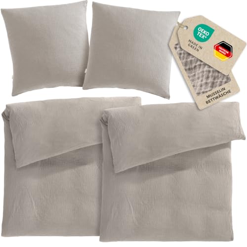 Pure Label Musselin Bettwäsche 4tlg 2x155x220+2x80x80 - Taupe