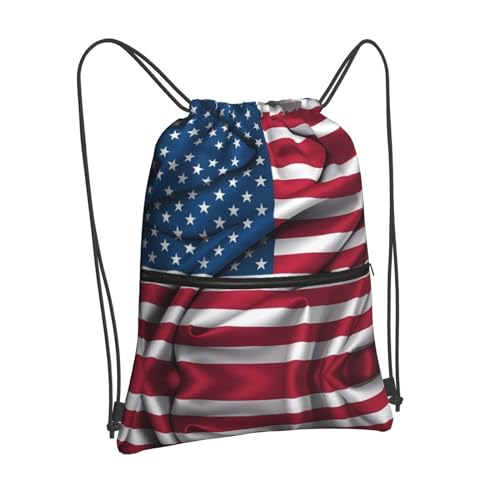American Flag Drawstring Zipper Backpack For Hiking Camping Yoga - Durable And Convenient Daily Carry2