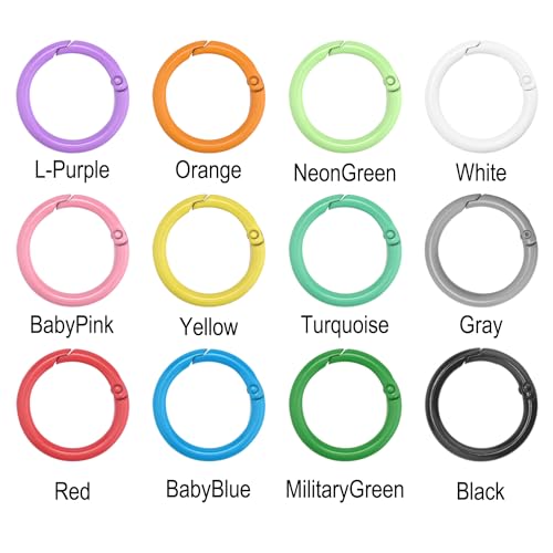Image of 12 Pack 1 Inch Metal Round Carabiner Keyring, Trigger Spring O Rings for Keychain, Purse Chain Clips, Paracord Lanyard, Key Rings DIY Accessories (Assorted)