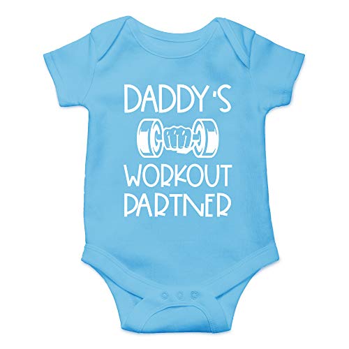 CBTwear Daddy's Workout Partner Baby Bodysuit - Adorable Boy Romper Clothing Funny Cute Infant Outfit (Newborn, Light Blue)